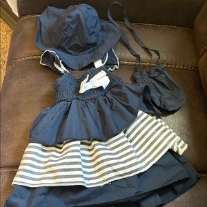 Navy Blue and White Striped Dress Set